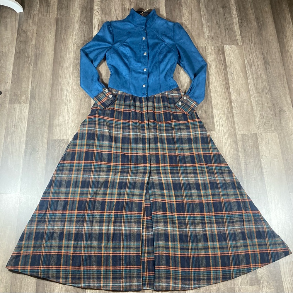 Womens Plaid Maxi Dress XS Faux Suede Pockets Western Prairie Retail $170 Oyrosy - Picture 16 of 16